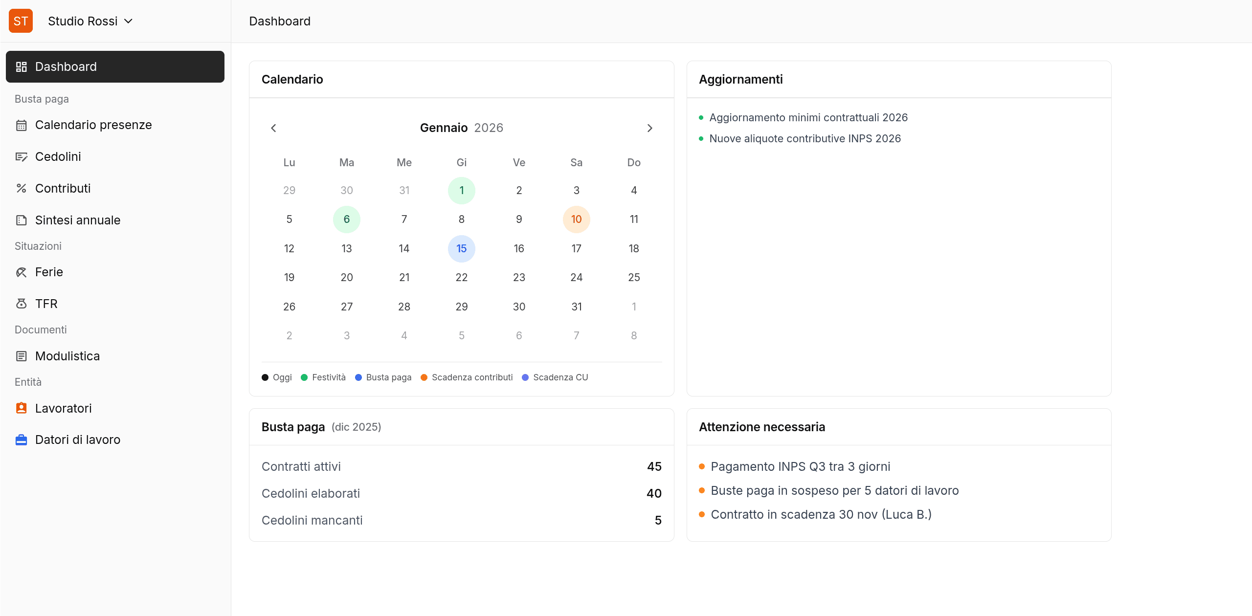 Anteprima del pannello di gestione paghe domestiche