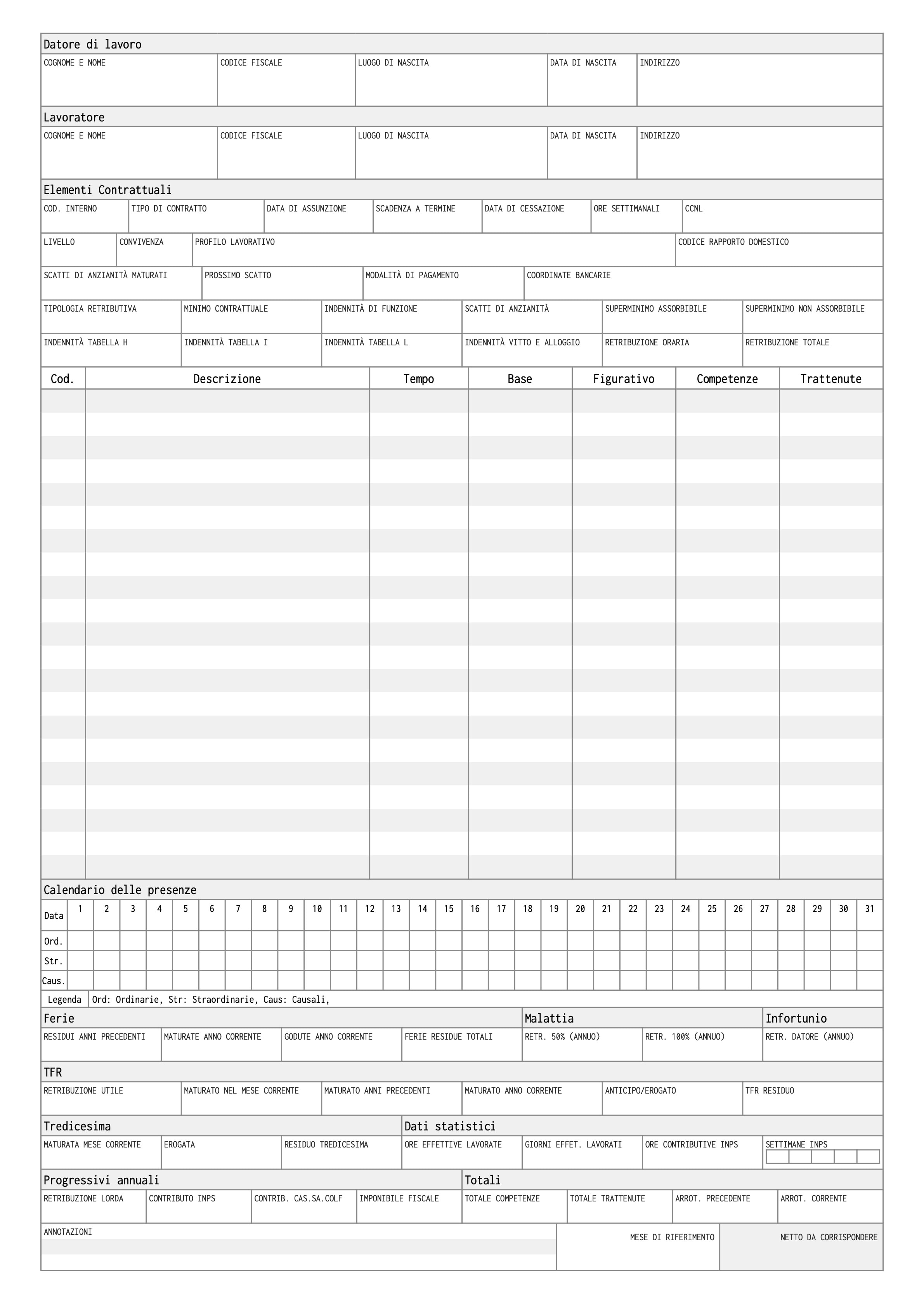 Fac simile di busta paga per colf, badante e babysitter — modello PDF
